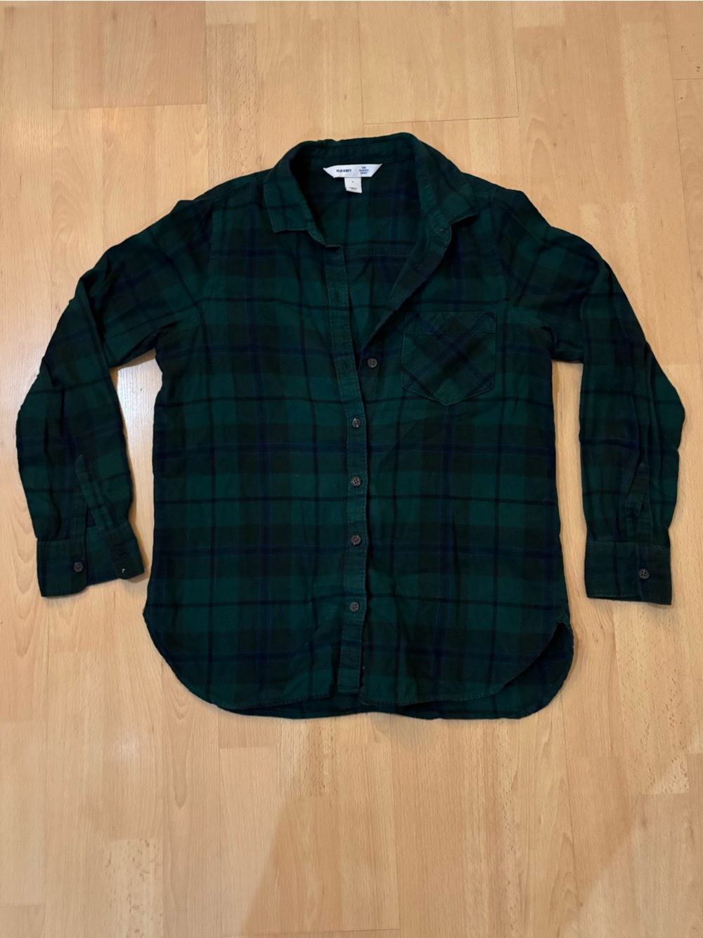 Old Navy Dark Green and Navy Plaid Button-Down Shirt